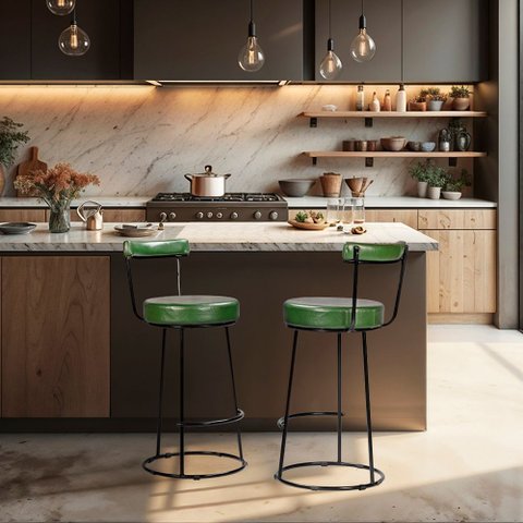 Banqueta Alta 70 Cm Miami Estrutura Metálica e Assento Couríssimo Area Gourmet Churrasqueira Salaone