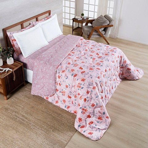 Edredom Coberdrom Elyte Queen Micropercal 400 Fios 100% Poliéster Dupla Face Floral Casa Show