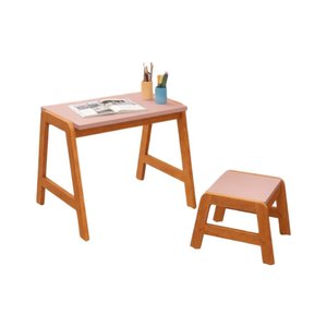 Mesa Infantil com Banquinho Madeira Rosa Quarto Menina Estudo Brinquedo
