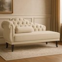 Ver imagem 6 de Sofá Recamier Divan 2 Lugares 150cm Bege Veludo Capitonê Pés Luis Xv Divani
