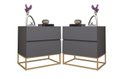 Ver imagem 1 de Conjunto 2 Mesa de Cabeceira Estilo Industrial 2 Gavetas Eros 45 Base Dourado:cinza