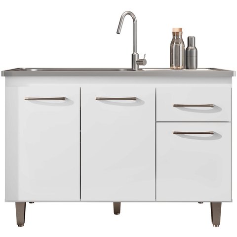 Balcão de Cozinha 120 Cm 3 Portas 1 Gaveta S/ Tampo Franca Branco