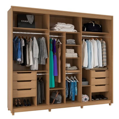 Guarda Roupa Casal com Espelho Premiere 2.50m 3 Portas Correr