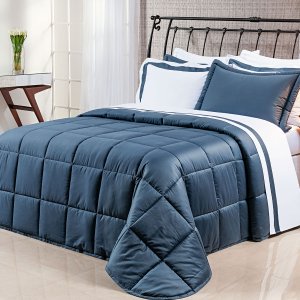 Edredom Solteiro 400 Fios Egípcio Dupla Face Azul 100% Algodão 2 Peças