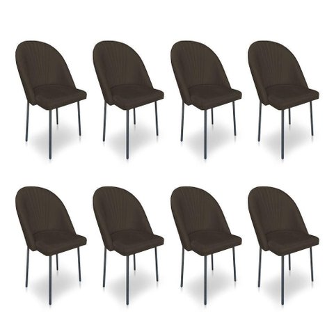 Kit 8 Cadeiras Poltrona de Jantar Ariel Suede Marrom Pés de Ferro Preto - Pallazio