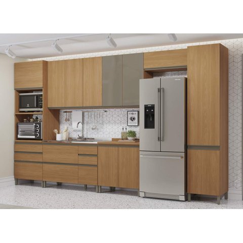 Armário de Cozinha Modulada Completa Reta 12 Peças 3,80m 321 Maxxi Canela Kappesberg