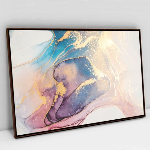 Quadro Decorativo em Canvas Abstrato Aquarela Luxo TaColado Moldura Flutuante 4,5cm Madeira 60 x 40c