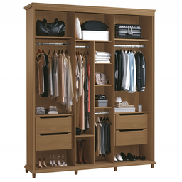 Guarda Roupa Doratto Freijó Casal Mdf 2.50m Espelho e 3 Portas de Correr - 4 Gavetas - 4