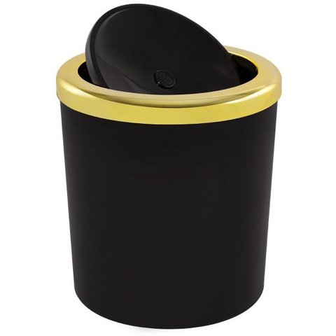 Lixeira 5 Litros Basculante Redonda Dourada Luxo Cozinha - Preto