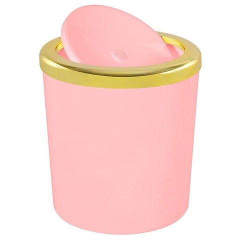 Lixeira 5 Litros Basculante Redonda Dourada Luxo Cozinha - Rosa Claro