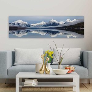 Quadro Panorâmico Montanha Espelhada No Chassi 100X30Cm