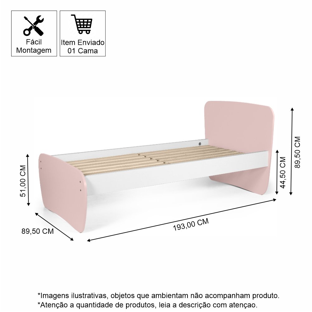 Cama Infantil Solteiro em Mdf e Madeira Arco-íris Rosa - Straub Web - 4