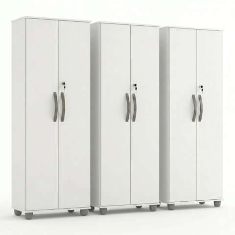 Kit 3 Armários Multiuso Caio 2 Portas com Chave  Armário para Lavanderia