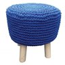 PUFF MADEIRA E CROCHET AZUL 40CM X 40CM X 42CM BTC Decor - 1