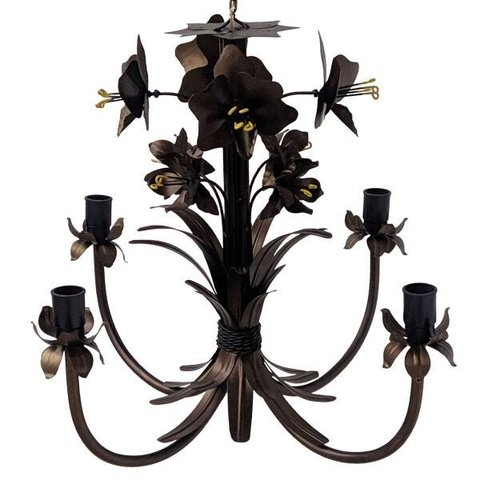 Luminária de Orquídeas Rústicas Artesanais em Metal para Sala Moderna - Verniz