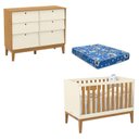 Ver imagem 1 de Berço Americano e Cômoda 6 Gavetas Unique Off White Freijó Eco Wood com Colchão Ortobom - Matic