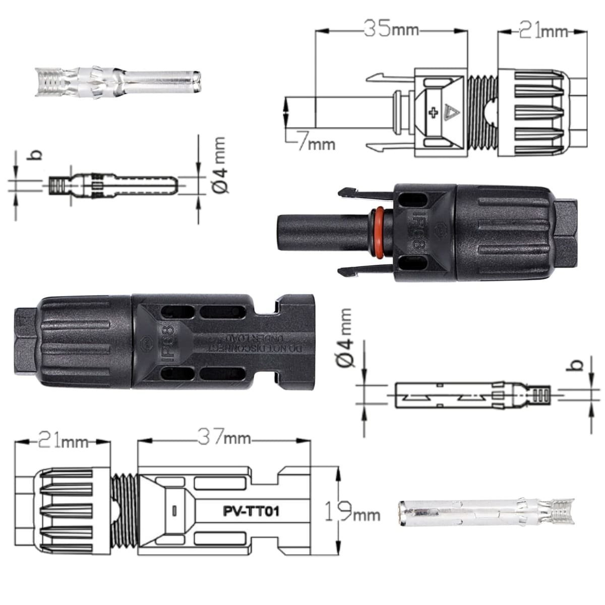 Conector Plug MC4 para Painel Cabo Solar Par Macho + Fêmea | Kaza Inteligente | Kit 05 Pares - 2