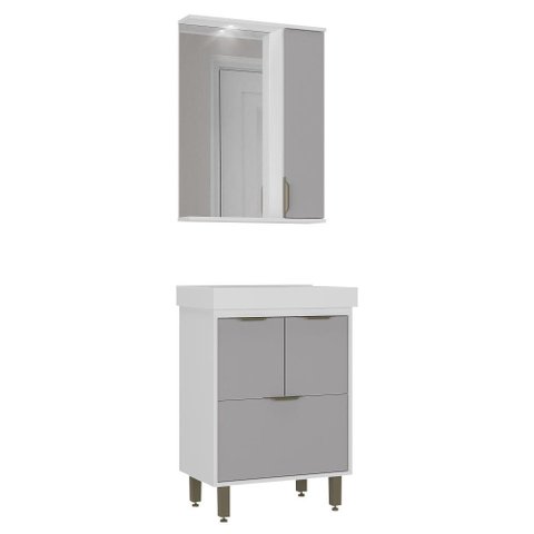 Conjunto para Banheiro Malibu 60cm com Gabinete Cuba Espelheira LED C00D64013 Branco/Cinza - Ozini m