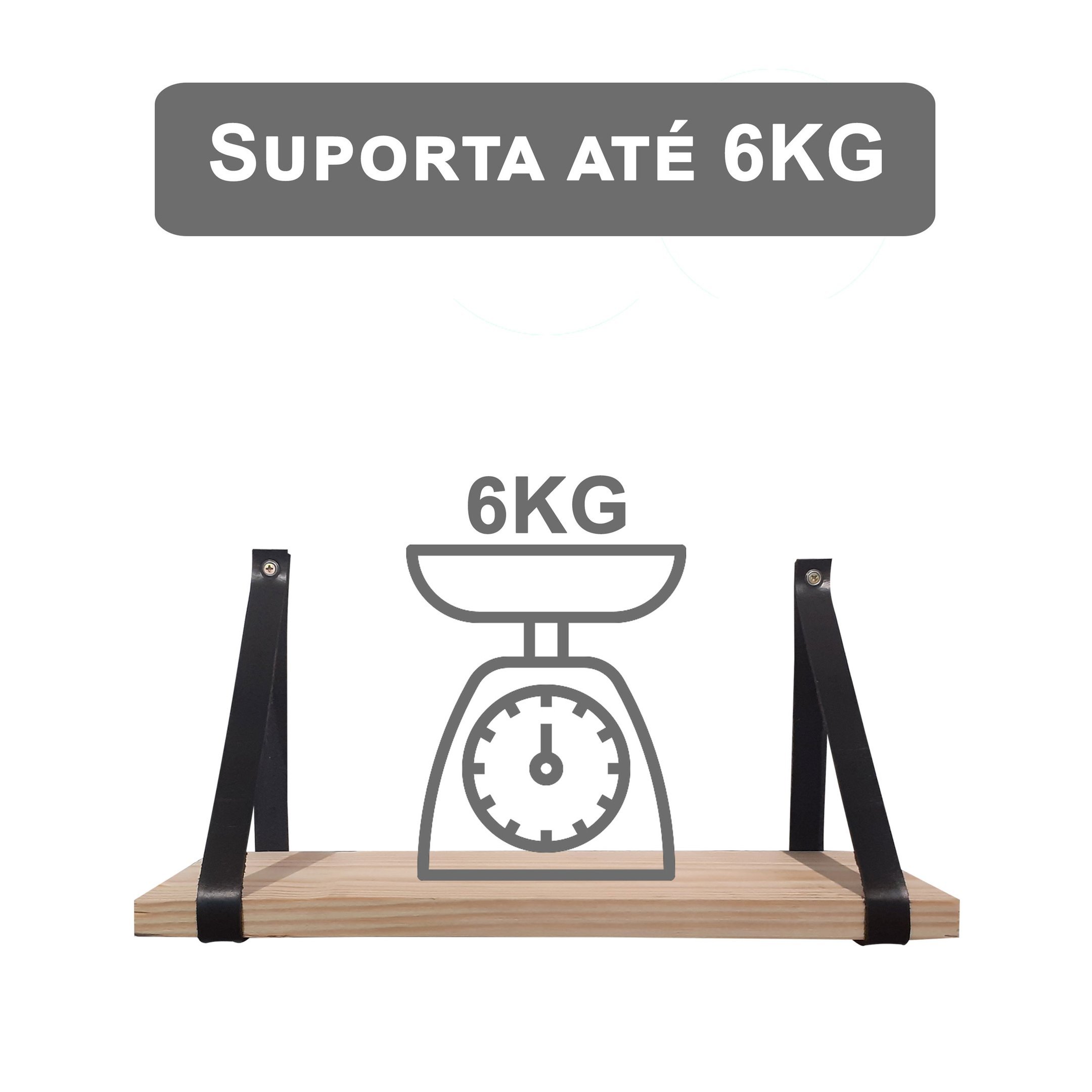 Kit 2 Prateleiras de Madeira de 80cm com alça de couro preta - 5