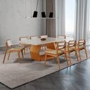 Ver imagem 1 de Sala de Jantar Mesa Ane 220cm Tampo Laqueado com Vidro Canto Moeda com 8 Cadeiras Eva Premium