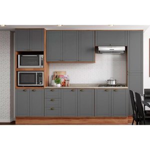 Kit Cozinha Modulada 7 Peças Bella 2 Aéreos + 2 Balcões+3complementos C7p49 Nogal Cinza