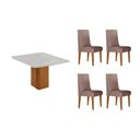 Ver imagem 1 de Conjunto: Mesa de Cozinha Maldivas C/ Tampo Madeirado C/ Vidro Canto Curvo 90x90cm e 4 Cadeiras
