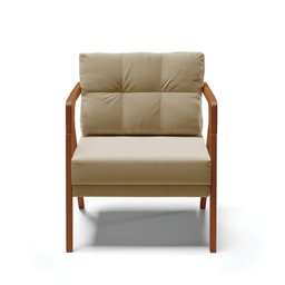 Poltrona Melissa Suede Marrom Rato Base de Madeira Castanho - D'Rossi - 3