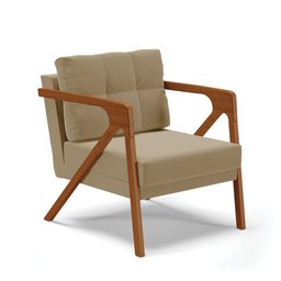 Poltrona Melissa Suede Marrom Rato Base de Madeira Castanho - D'Rossi - 1