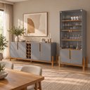 Ver imagem 1 de Conjunto Buffet + Cristaleira Lizz Cinza Pérola Buffet 190 cm Casa D