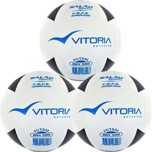 Bola Futsal Vitória Oficial Vulcanizada Brx 500 - 3 Unidades - Branco - 2