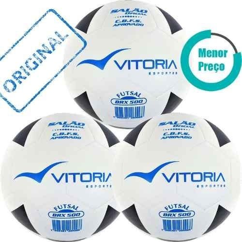 Bola Futsal Vitória Oficial Vulcanizada Brx 500 - 3 Unidades - Branco - 4