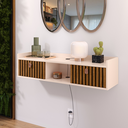 Ver imagem 4 de Aparador Suspenso 2 Gavetas Organizador Decorativo Quarto 0,90 Vegas - Off White / Ripado