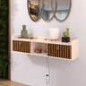Aparador Suspenso 2 Gavetas Organizador Decorativo Quarto 0,90 Vegas - Off White / Ripado - 4
