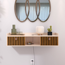 Ver imagem 1 de Aparador Suspenso 2 Gavetas Organizador Decorativo Quarto 0,90 Vegas - Off White / Ripado