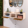 Aparador Suspenso 2 Gavetas Organizador Decorativo Quarto 0,90 Vegas - Off White / Ripado - 2