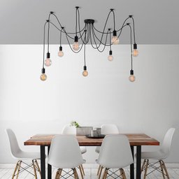 Lustre Pendente Aranha Preto Thomas Edison para 8 Lâmpadas Luxo Moderno Inl83 - 5