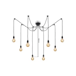 Lustre Pendente Aranha Preto Thomas Edison para 8 Lâmpadas Luxo Moderno Inl83 - 8