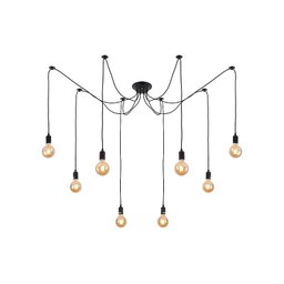 Lustre Pendente Aranha Preto Thomas Edison para 8 Lâmpadas Luxo Moderno Inl83 - 1