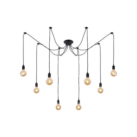 Lustre Pendente Aranha Preto Thomas Edison para 8 Lâmpadas Luxo Moderno Inl83