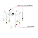 Ver mais imagens de Lustre Pendente Aranha Preto Thomas Edison para 8 Lâmpadas Luxo Moderno Inl83