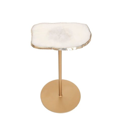 Mesa Lateral Metal Dourado com Platter de Quartzo Branco