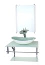 Ver imagem 1 de GABINETE DE VIDRO PARA BANHEIRO 60CM AC CUBA OVAL BRANCO FULL COM TORNEIRA CASCATA