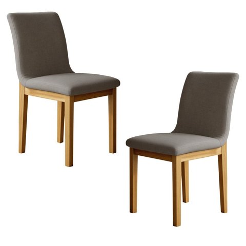 Conjunto 2 Cadeiras para Sala de Jantar com Pés em Madeira Maciça Bella Cinza/Cinamomo/Linho Prata