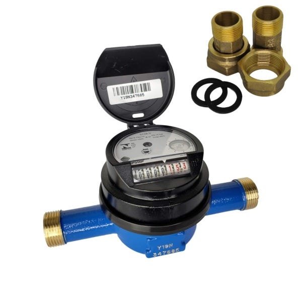 Hidrômetro Unijato 1/2" Qmax 1,5m³/h 165mm + Conexões Latão - 1