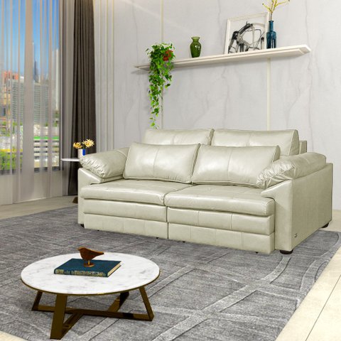 Sofá Decorativo Piece Bipartido Retrátil Sala de Estar 215cm Couro Tiza G58 - Gran Belo