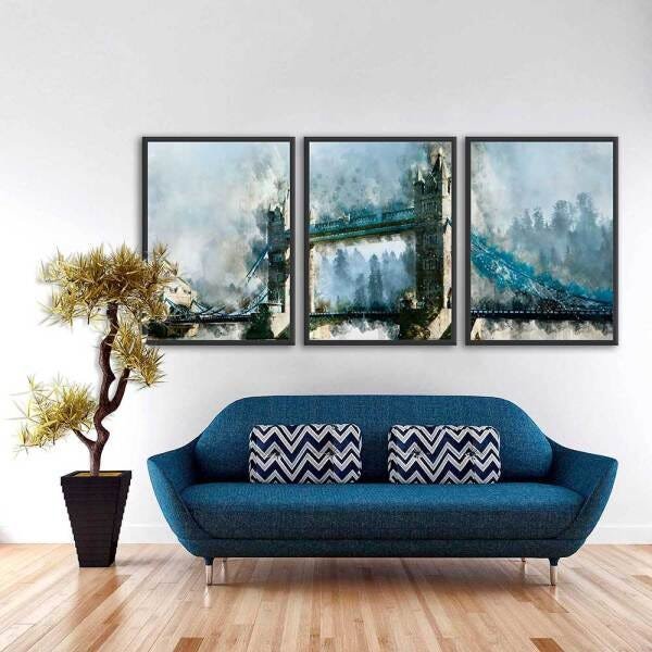 Kit de Quadros Decorativos Cidade Ponte Londres Artístico - 55 X 75CM - Preto - 1
