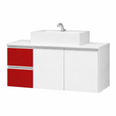 Ver imagem 3 de Conjunto de Banheiro Mdf 0,80m Branco Gabinete Cuba e Espelheira:branco/vermelho