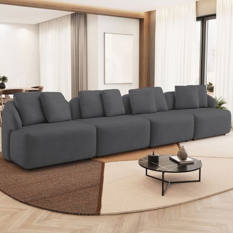 Sofá 4 Lugares para Sala de Estar Living 308cm Arlo F04 Veludo Grafite Tc-12003 - Lyam Decor