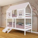 Ver imagem 1 de Beliche Casinha Bela Kit Escada/escorregador - Madeira Maciça Branco/rosa | Megamobilia