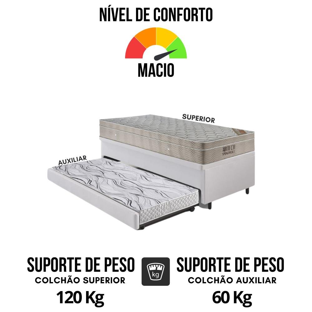 Bicama Box Baú 88x188 Courino Linho Branco com Colchão Airtech Ortobom - 9